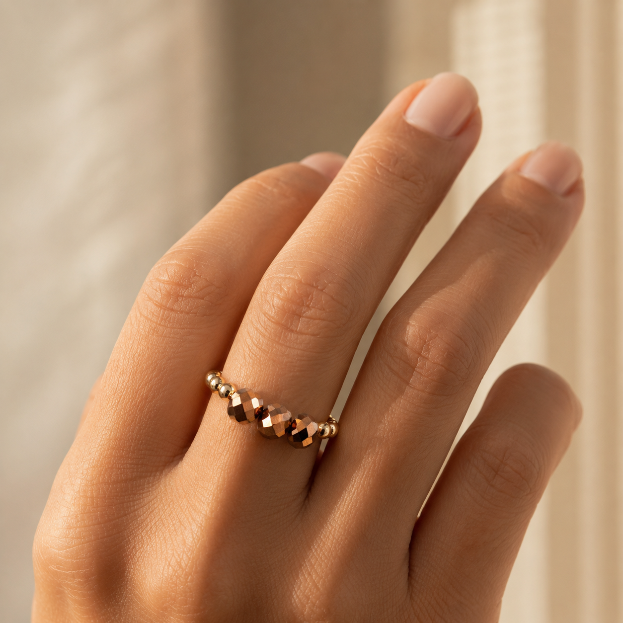 Elastic Brown Crystal Ring