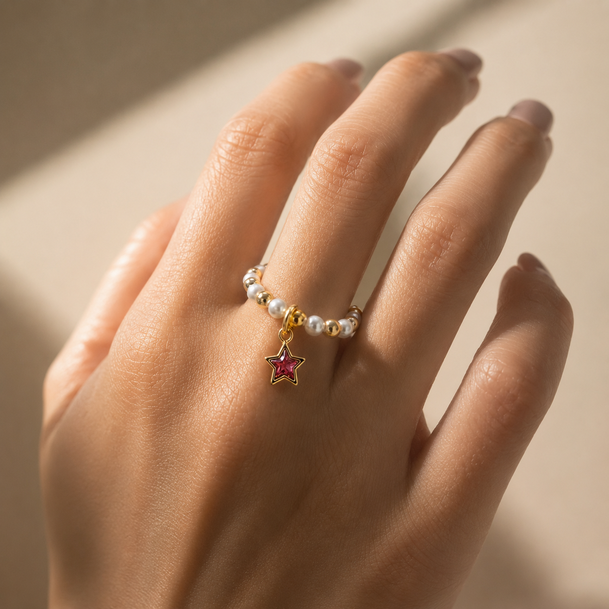 Elastic Pink Star Ring