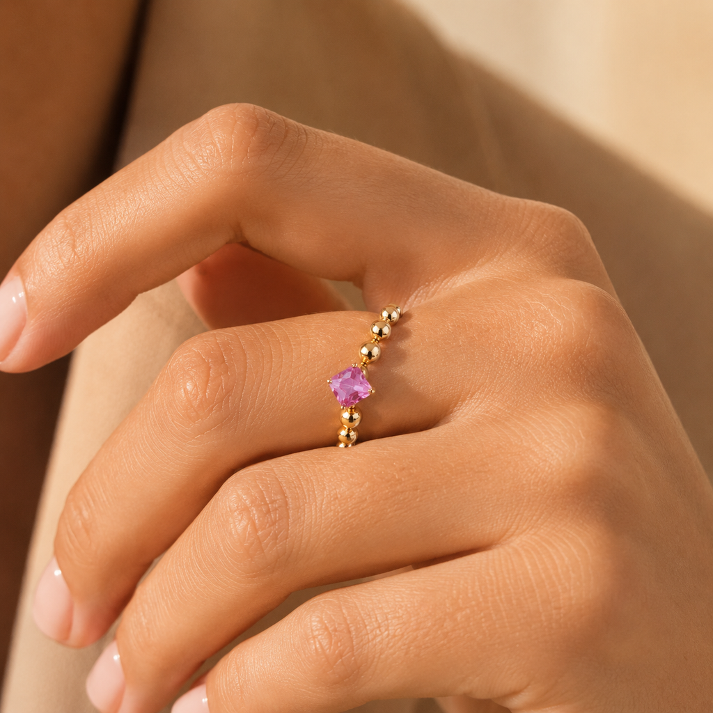 Elastic Pink Crystal Ring