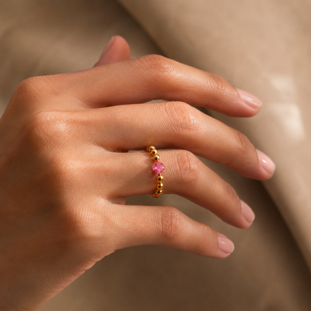 Elastic Pink Crystal Ring