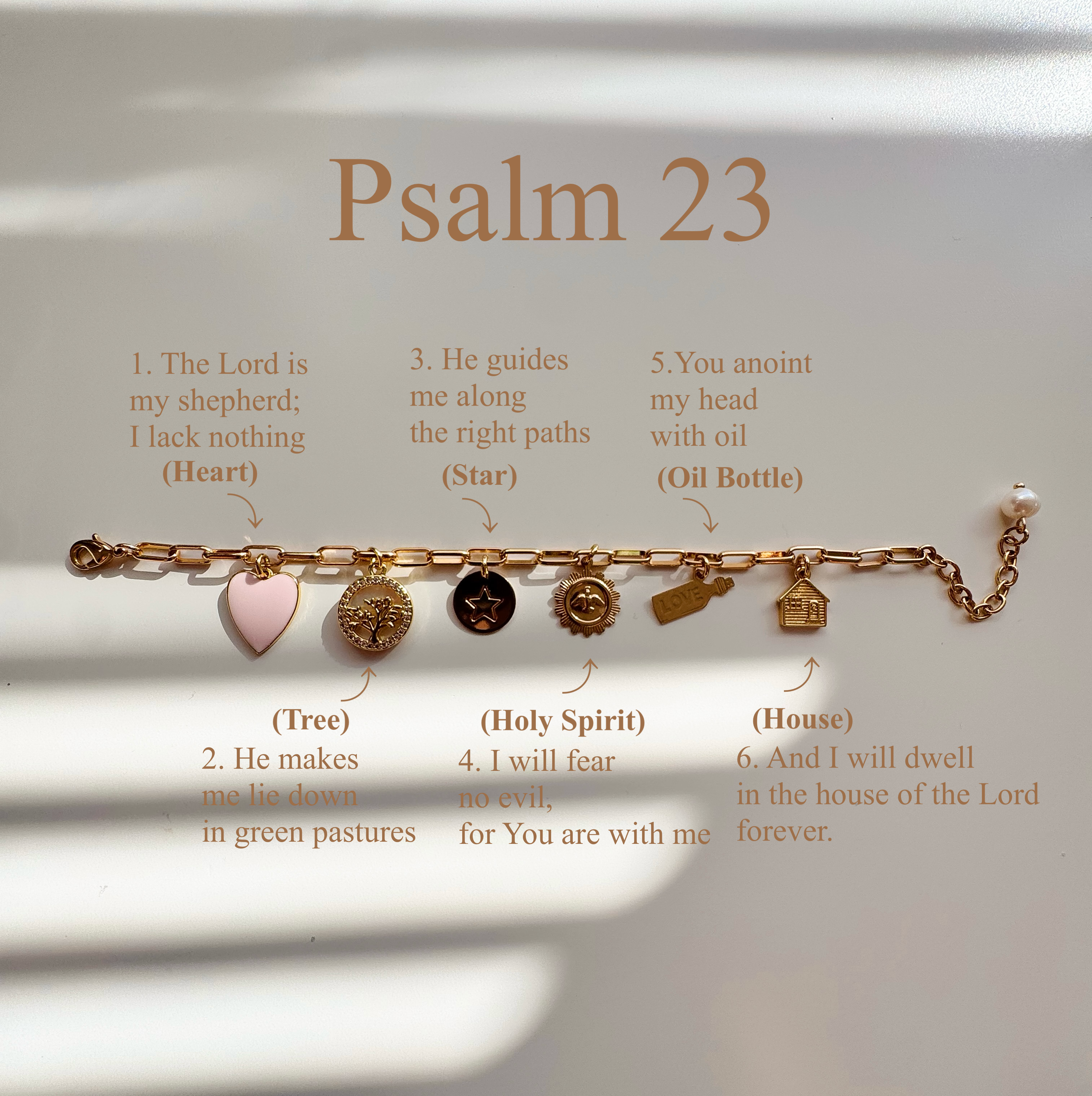 Psalm 23 Bracelet - 18K gold plated handmade faith bracelet
